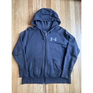 Under Armour Hoodie Mens Large Black Full Zip Logo‎ Sweatshirt Embroidered Storm